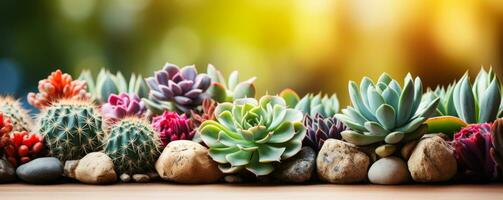 Desert cactus and succulent textures background with empty space for text photo