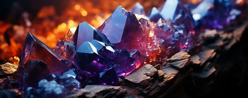 Detailed macro shot displaying radiant crystal formations inside a geode photo