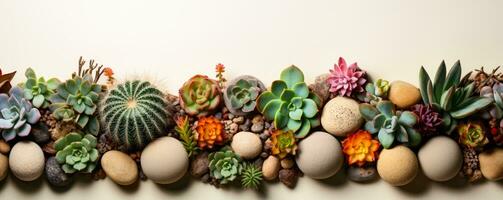 Desert cactus and succulent textures background with empty space for text photo