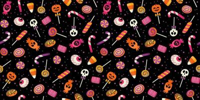 Halloween background. Seamless pattern with Halloween symbols. Vector design