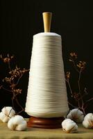 Raw cotton transforming into threads isolated on a gradient factory background photo