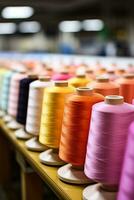 Raw cotton transformed into vibrant threads in an active textile factory photo