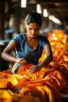 Artisans utilizing industrial dyes for vibrant cloth creations in textile factory photo