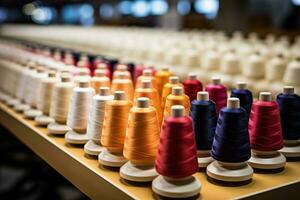 Raw cotton transformed into vibrant threads in an active textile factory photo