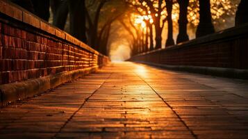 Shadow lines of an old brick bridge at sunrise background with empty space for text photo