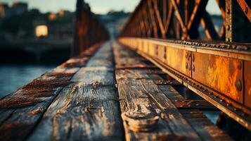 Close up of rusty details on a vintage bridge background with empty space for text photo