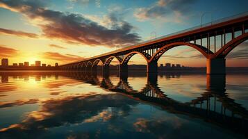 Dawn reflections of modern and historic bridges background with empty space for text photo