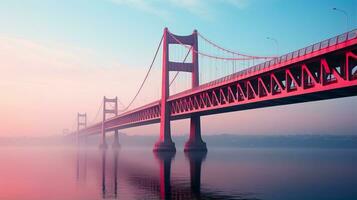 Silhouetted bridges against pastel sky gradients offer minimalist enchantment photo