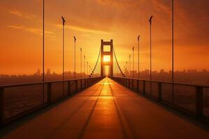 Contemporary suspension bridge at sunset minimalist style background with empty space for text photo