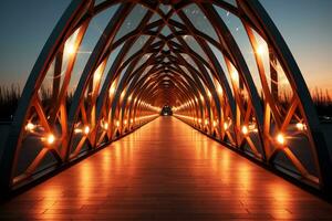 Contrasting lights showcasing geometric patterns in minimalist bridge design photo