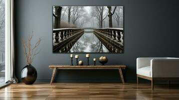 Modern and age old bridges mirrored in serene waters minimalistic canvas photo