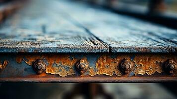 Close up of rusty details on a vintage bridge background with empty space for text photo
