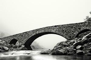 Ancient stone bridge in minimalistic black and white background with empty space for text photo