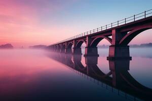 Silhouetted bridges against pastel sky gradients offer minimalist enchantment photo