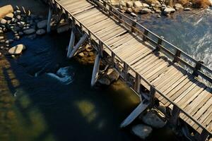 aéreo ver de antiguo de madera cubierto puente antecedentes con vacío espacio para texto foto