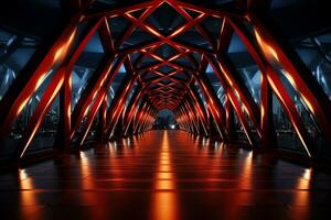 Contrasting lights showcasing geometric patterns in minimalist bridge design photo