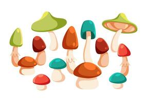 PrintSet of cute Mushrooms design elements, Autumn concept. Vector flat illustration. Isolated elements for your Autumn design.