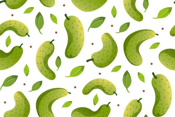 Harvest seamless Pattern. Cucumbers vector flat illustration. Pattern for background, printing on wrapping paper, wallpaper or fabric.