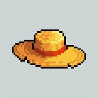 píxel Arte ilustración Paja sombrero. pixelado granjero gorra. Paja sombrero granjero icono pixelado para el píxel Arte juego y icono para sitio web y vídeo juego. antiguo colegio retro vector