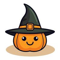 a cute pumpkin wearing witch hat vector