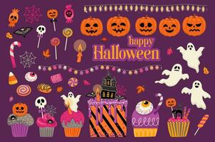 Halloween symbols. Isolated illustrations. Vector clip art.