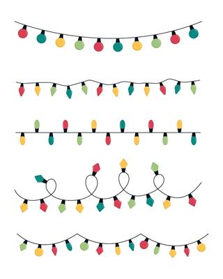Flat christmas lights set. Xmas light strings