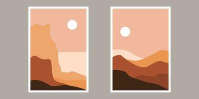 Set of trendy minimalist landscape abstract contemporary collages vector, moon mountain lake illustration vector 5