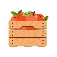 Wooden box with oranges. Zero-waste shopping. Flat modern vector illustration.