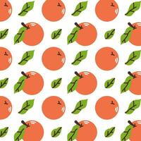 Background pattern with oranges and leaves. Flat modern vector illustration.