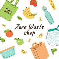 Social post concept for zero waste shop. Zero-waste shopping. Sustainability at home. vector