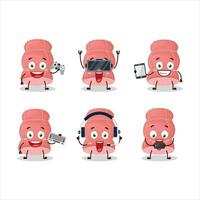 Boiled sausage cartoon character are playing games with various cute emoticons vector