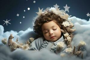 bebés siesta en nubes envuelto en magia y caprichoso paisajes oníricos foto