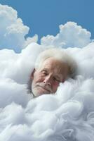 mayor individuos siesta en mullido nubes antecedentes con vacío espacio para texto foto