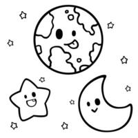 Black and White Vector Cartoon Planet and Space for Coloring book