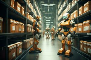 Efficient Corridor warehouse robot. Generate Ai photo