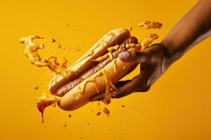 Gripping Hand take hotdog. Generate Ai photo