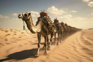 Patient Caravan camels. Generate Ai photo