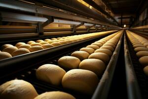Automated Bread bakery conveyor. Generate Ai photo