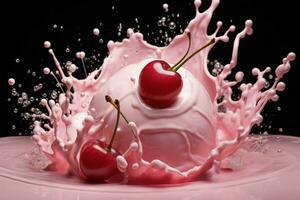 Vivid Cherry yogurt milk splash. Generate Ai photo