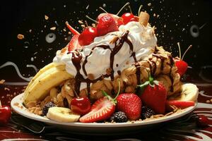 Banana split dessert food. Generate Ai photo