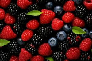 Juicy Berries red fruits mix. Generate Ai photo