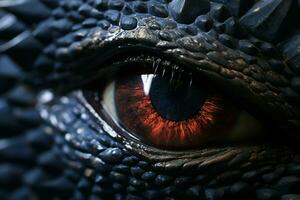 Menacing Black dragon eye. Generate Ai photo