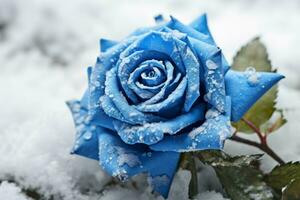 Serene Blue rose field in snow. Generate Ai photo