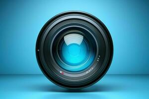 cámara lente azul. generar ai foto