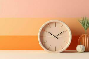 Vibrant Clock orange background. Generate Ai photo