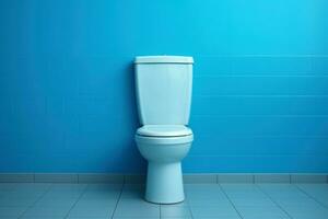 Hygienic Ceramic toilet blue wall. Generate Ai photo