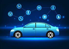 Car technology connected car parts icon It represents a car that is driven by innovations that provide better fuel efficiency and a wider range of applications. vector