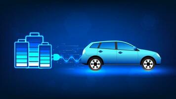 Electric car technology, a car with a power plug connected to the battery It refers to technology in which vehicles that use electric energy to drive are clean energy that help reduce global warming. vector