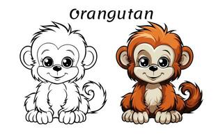 Cute Orangutan Animal Coloring Book Illustration Pro Vector