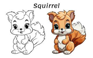 Cute Squirrel Animal Coloring Book Illustration Pro Vector